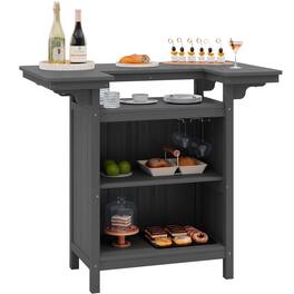 SERWALL - Outdoor Bar Table,HDPE Patio Bar Cabinet with 4-Tier Storage,Grey - Gray