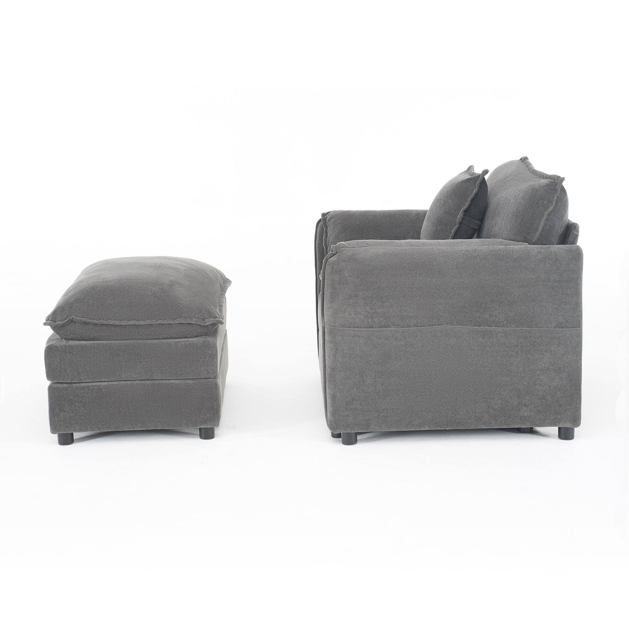 Alt View 2. Boyel Living - Modern Minimalist Grey Chenille Sofa with Side Storage Pockets 2-Seat - Grey.