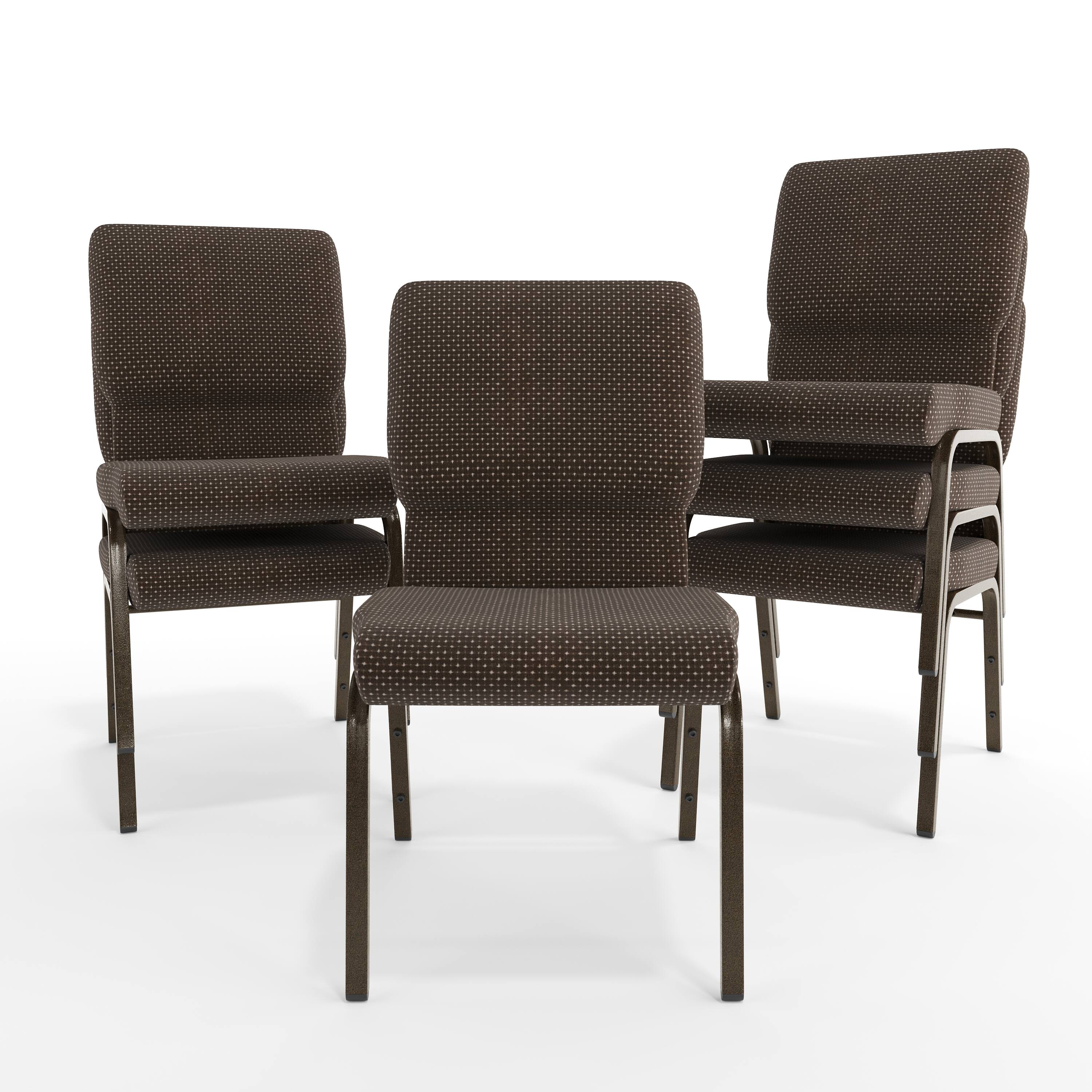 Alt View 10. Emma + Oliver - 18.5"W Stackable Church/Reception Guest Chair - Brown Dot Fabric/Gold Vein Frame.