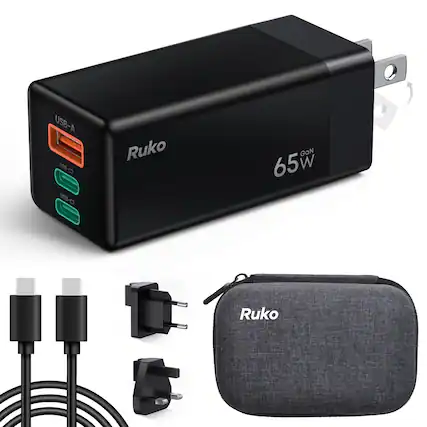 USB-A
USB-C2
USB-C1
Ruko
65W
GaN
Ruko