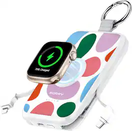 RORRY - CharmGo 10000mAh Portable Charger, 20W Power Bank with Built-in Cables, Keychain Design, for iPhone & Apple Watch - Graffiti