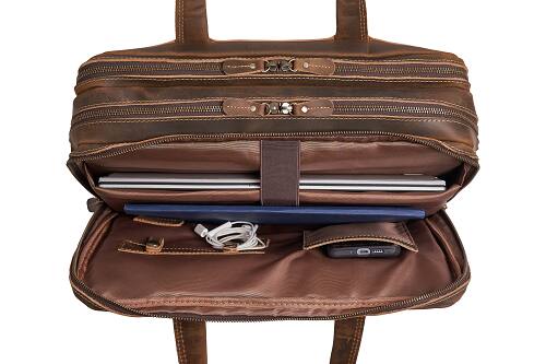 Alt View 2. Luxorro - Leather Briefcase for men. Fits 17" Laptops - Dark Brown.