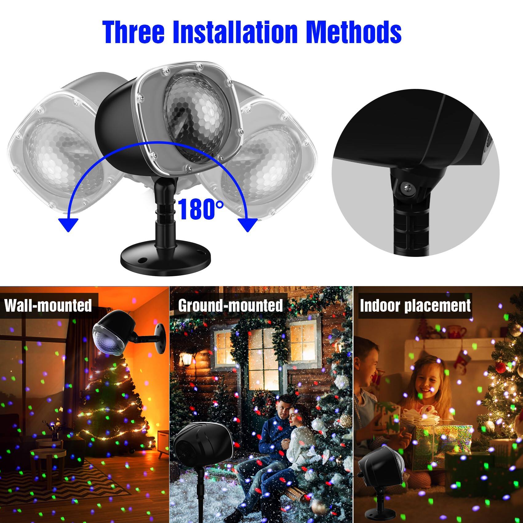 Three Installation Methods

180°

Wall-mounted

Ground-mounted

Indoor placement