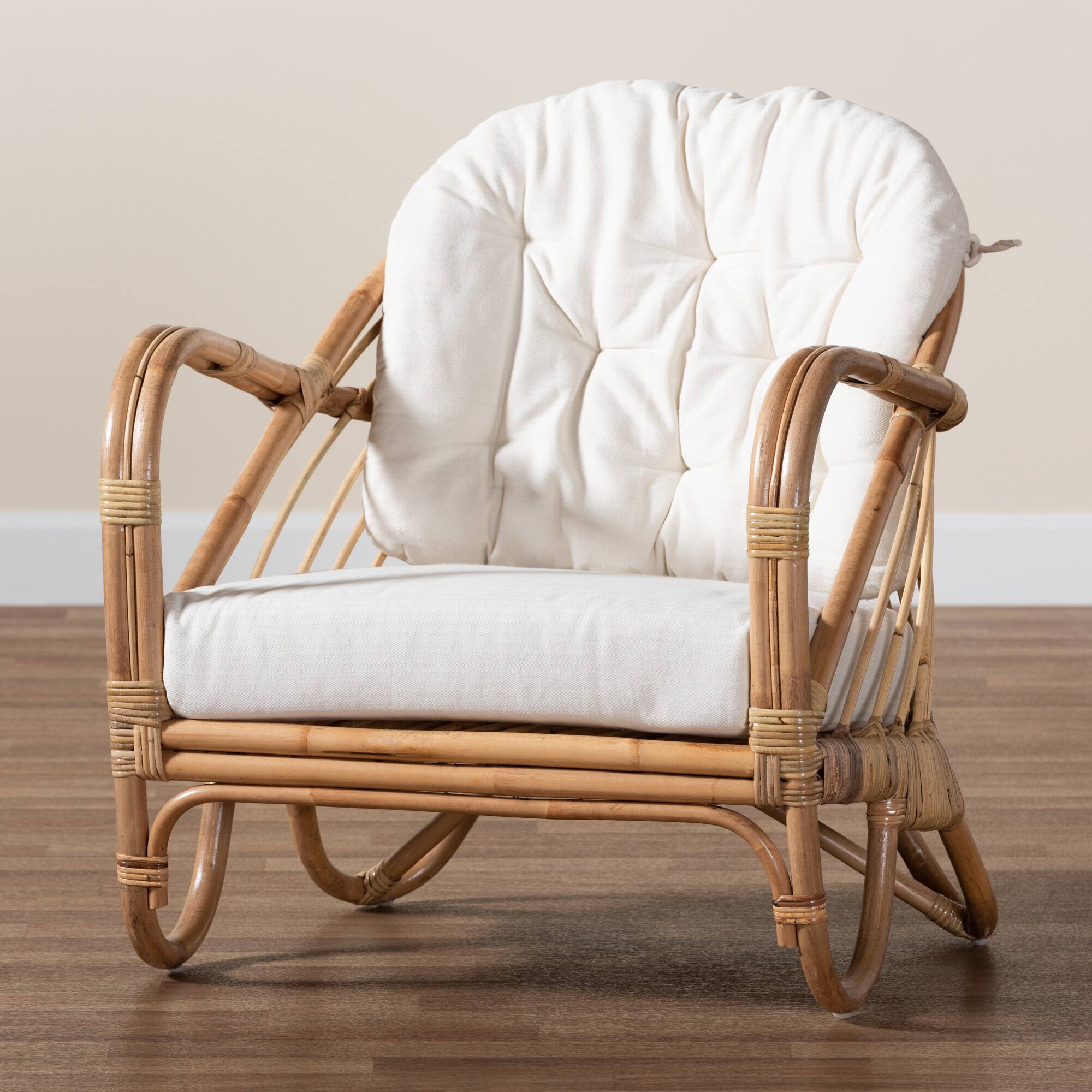 Alt View 5. bali & pari - Aliane Modern Bohemian Antique Rattan Armchair - White/Natural Brown.