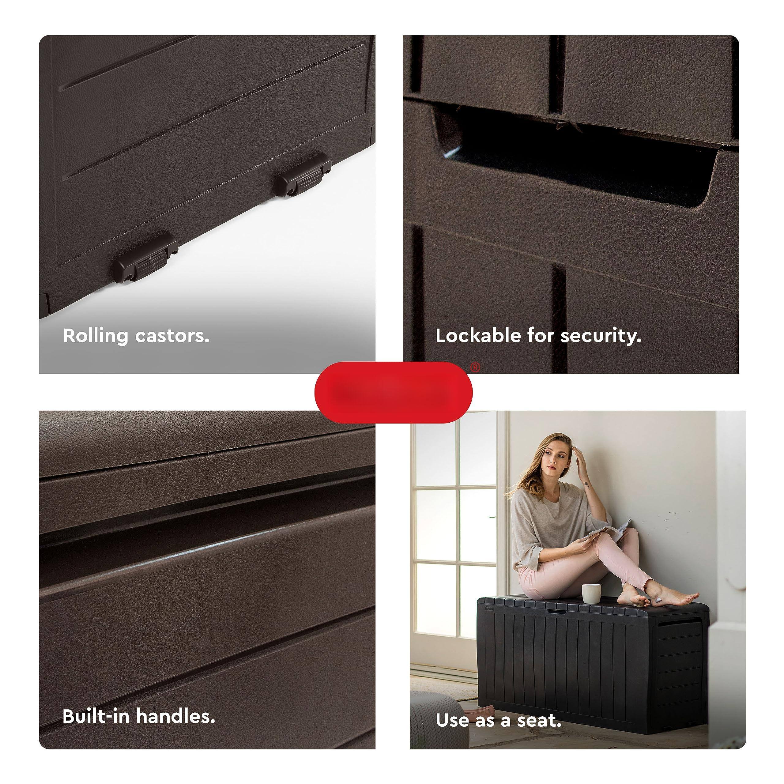 - Rolling castors.
- Lockable for security.
- Built-in handles.
- Use as a seat.