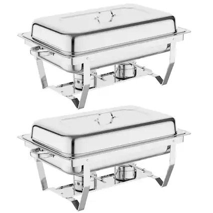 Front. Sugift - 2‑Pack 9QT Stainless Steel Chafing Dish Buffet Set with Fuel Burners and Water Pans - Silver.