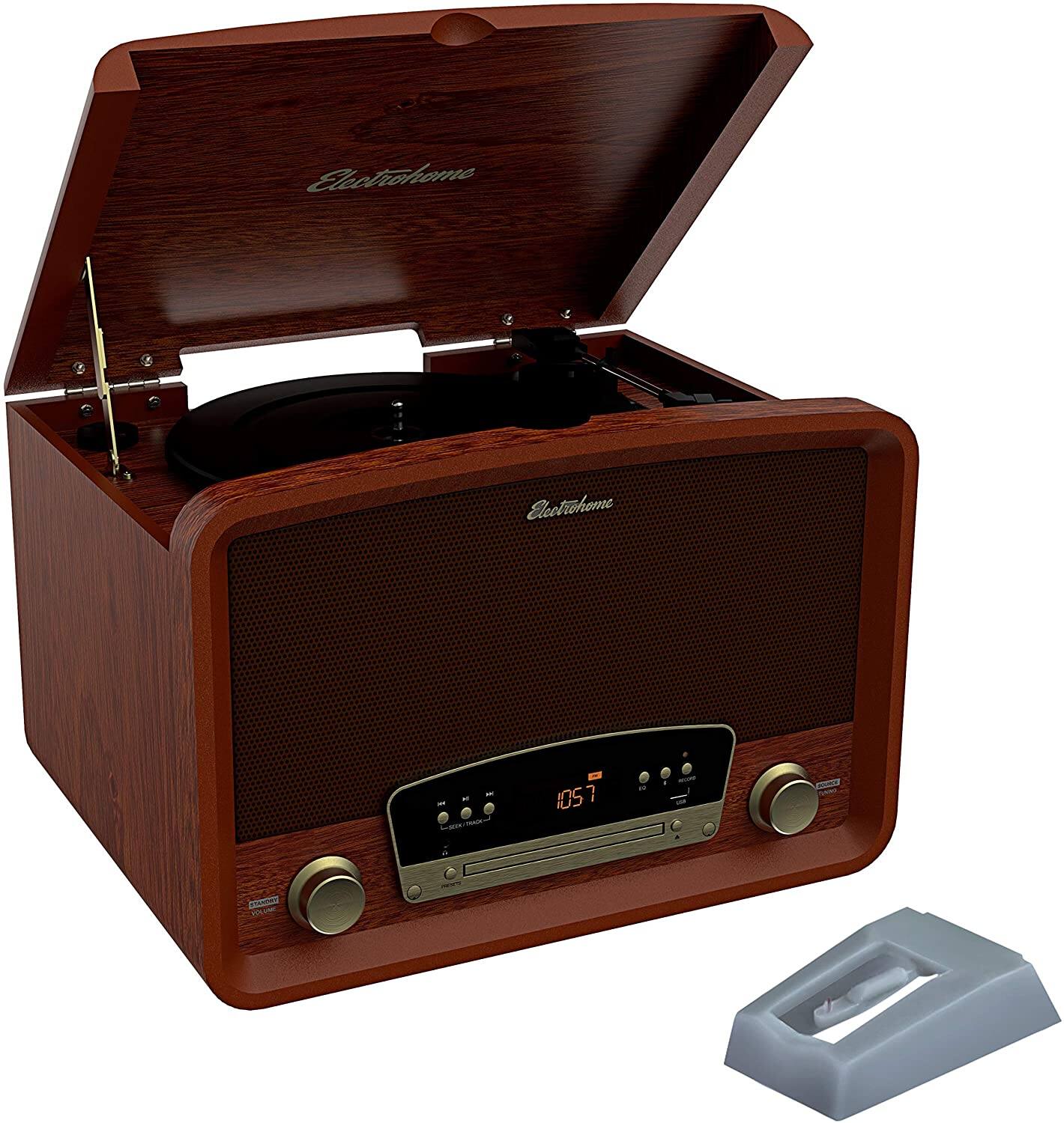 Electrohome - Kingston Vintage Vinyl Record Player Stereo System with 2 Bonus Replacement Needles - Walnut
