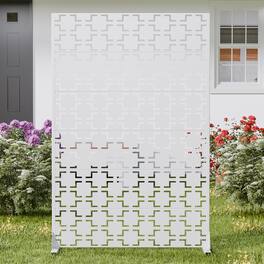 PexFix - 72 in. x 47 in. Square Pattern Metal Outdoor Privacy Screen & Panels, Freestanding Garden Divider Fence - White