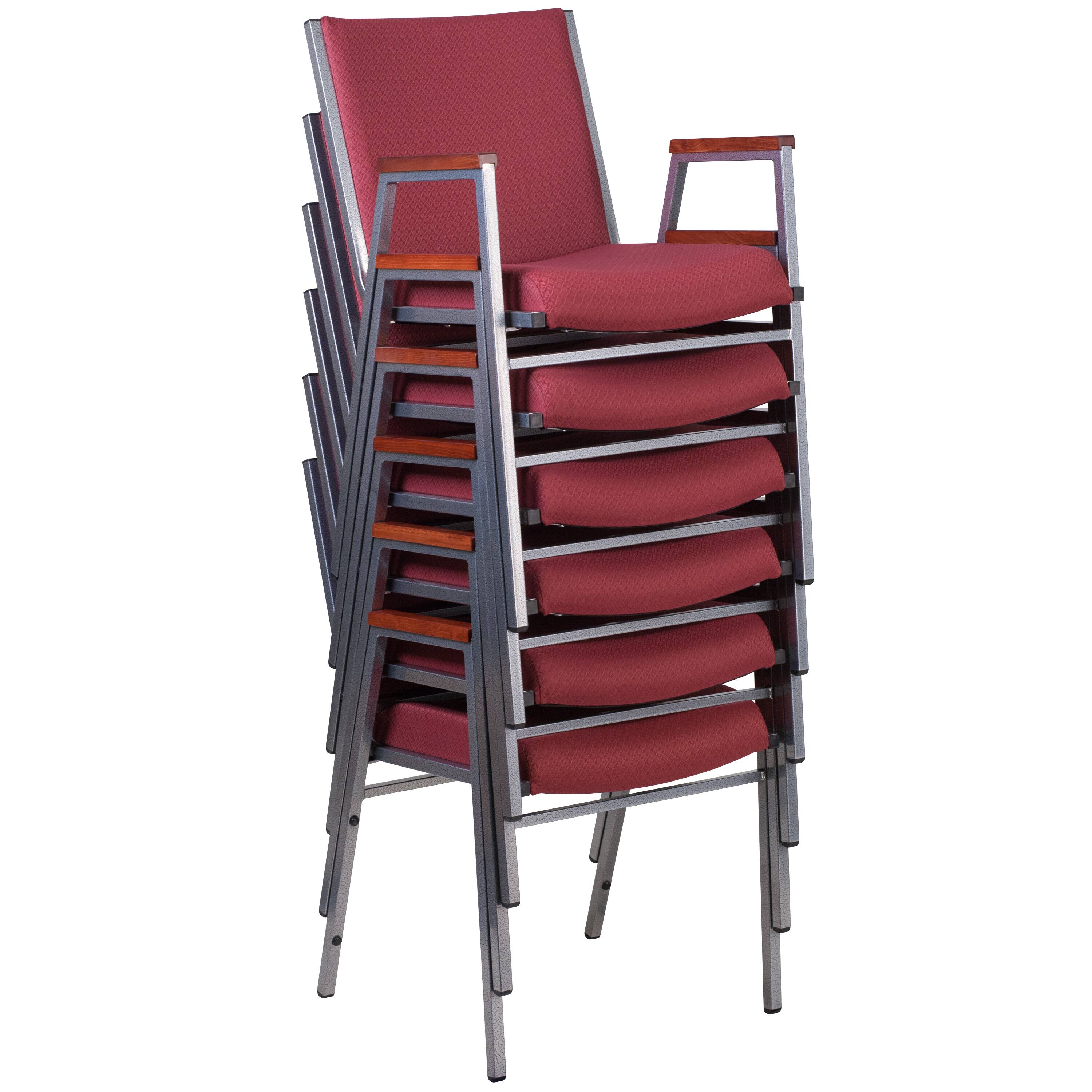 Alt View 7. Emma + Oliver - Heavy Duty Reception/Guest Stack Chair with Arms - Burgundy Patterned Fabric.