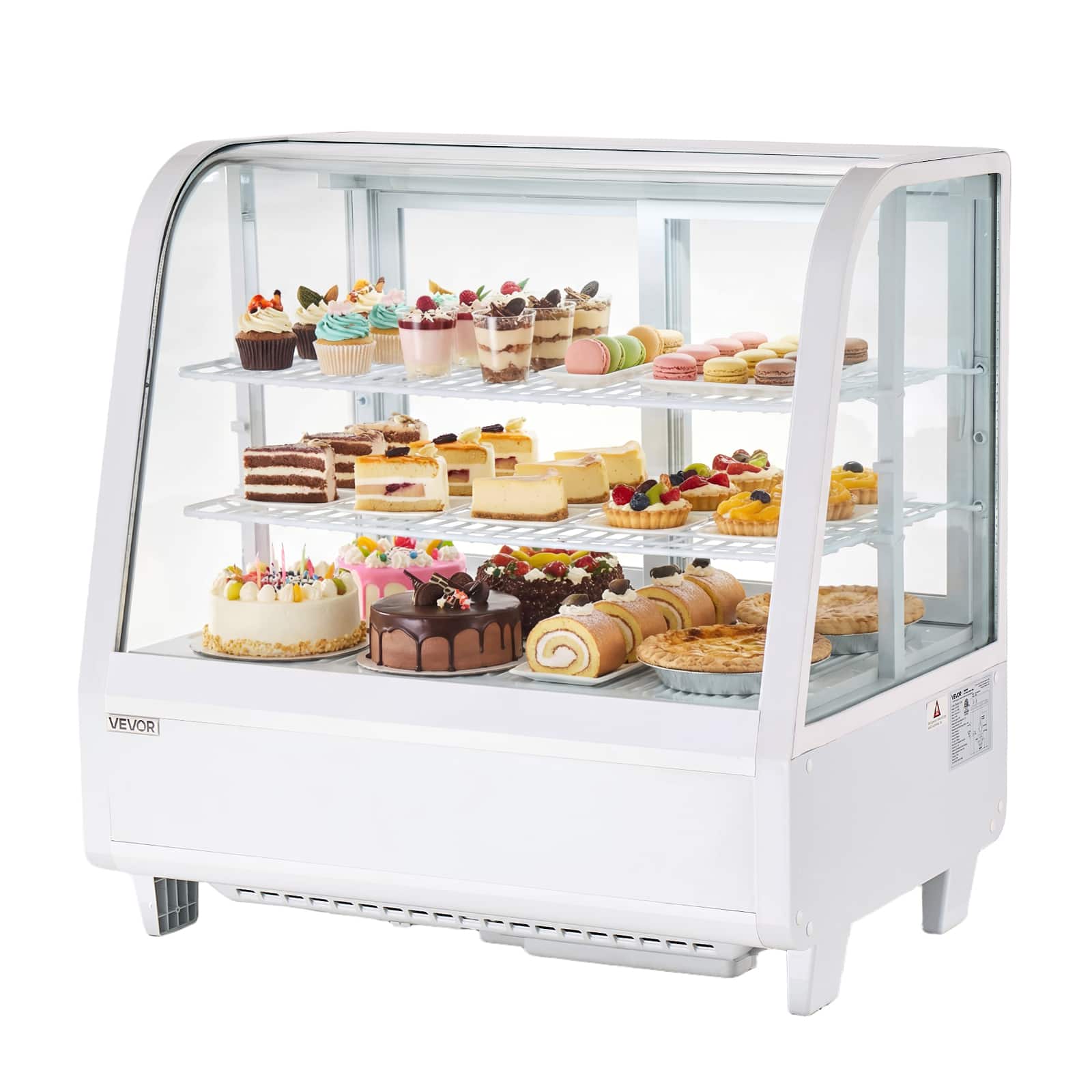 VEVOR - Refrigerated Display Case, 3.5 Cu.Ft./100L Countertop Pastry Display Case, 2-Tier Commercial Cake Refrigerator with LED - White