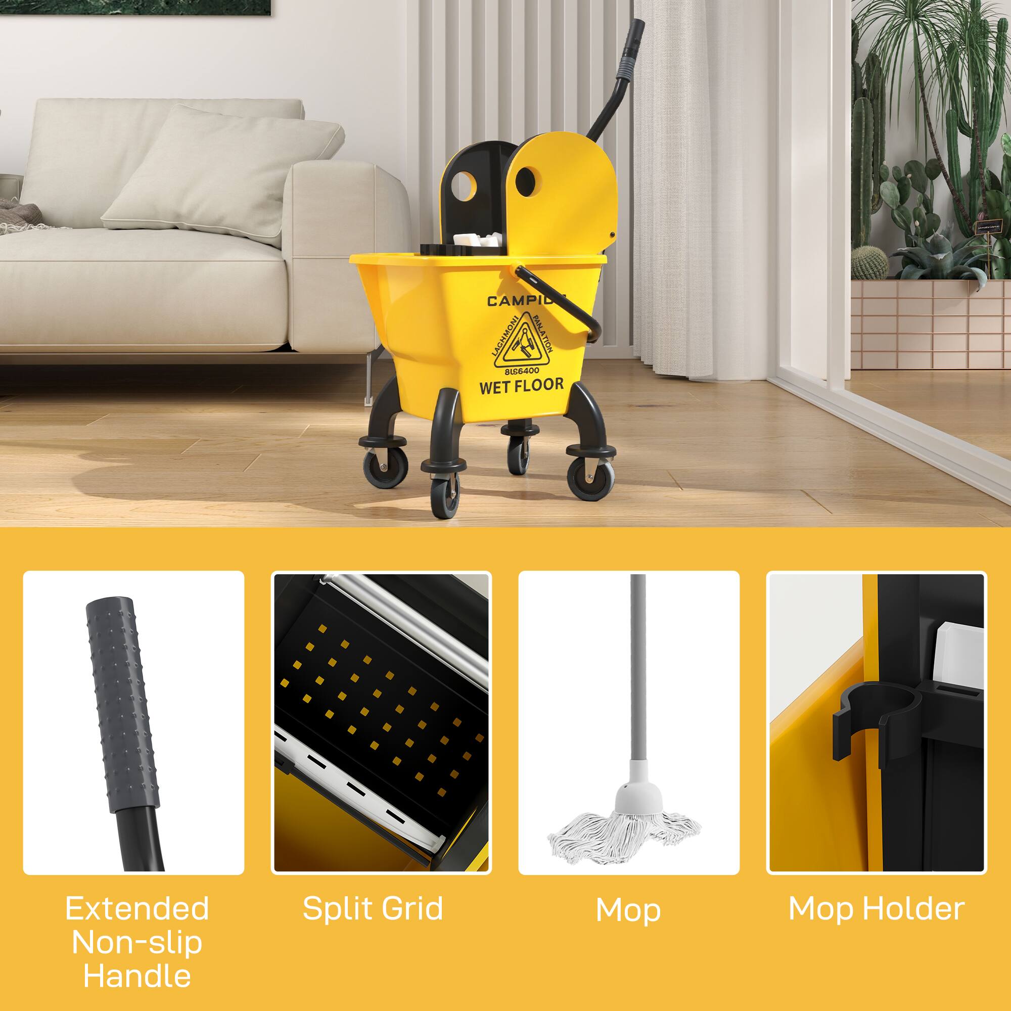 CAMPIC INSRUNI 1 MELATI F BU6400 WET FLOOR Extended Non-slip Handle Split Grid Mop Mop Holder