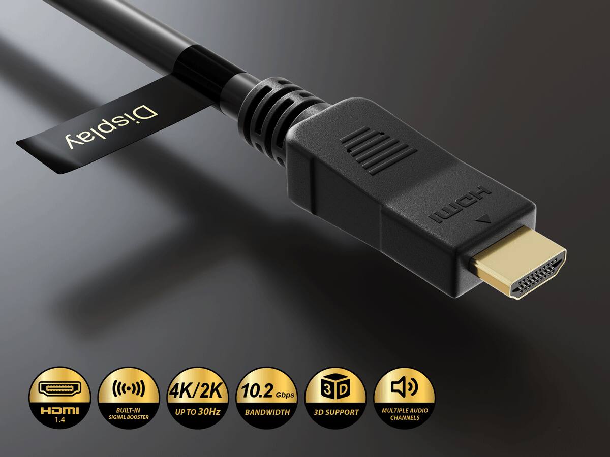 Display HDMI 1.4 4K/2K 10.2 Gbps Built-in Signal Booster Up to 30Hz Bandwidth 3D Support Multiple Audio Channels