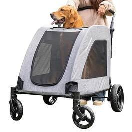 Siljoy - XL Gray Dog Stroller, 160 lb Capacity, All‑Terrain 4 Wheels with Folding Design for 2 Medium Dogs