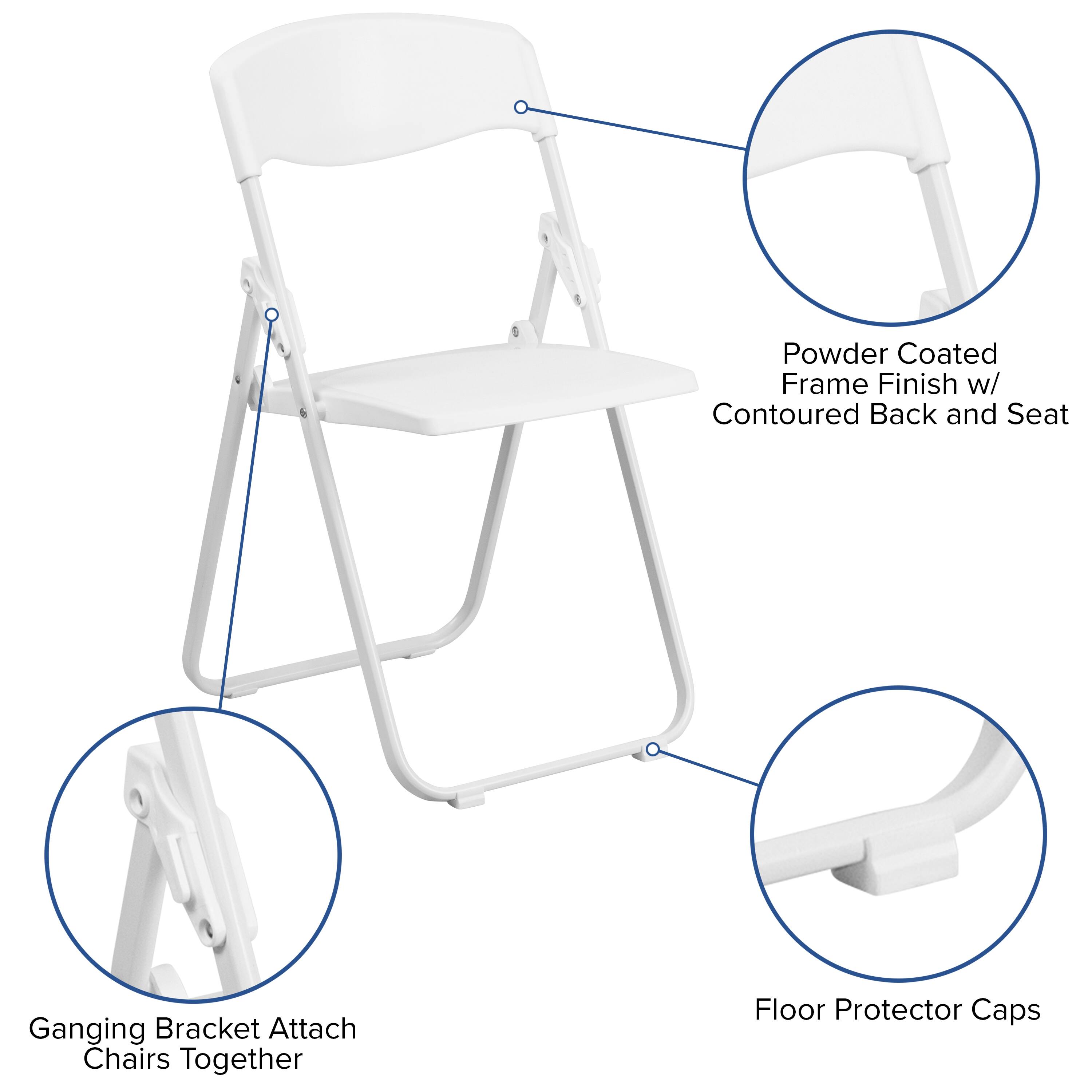 Powder Coated Frame Finish w/ Contoured Back and Seat  
Ganging Bracket Attach Chairs Together  
Floor Protector Caps