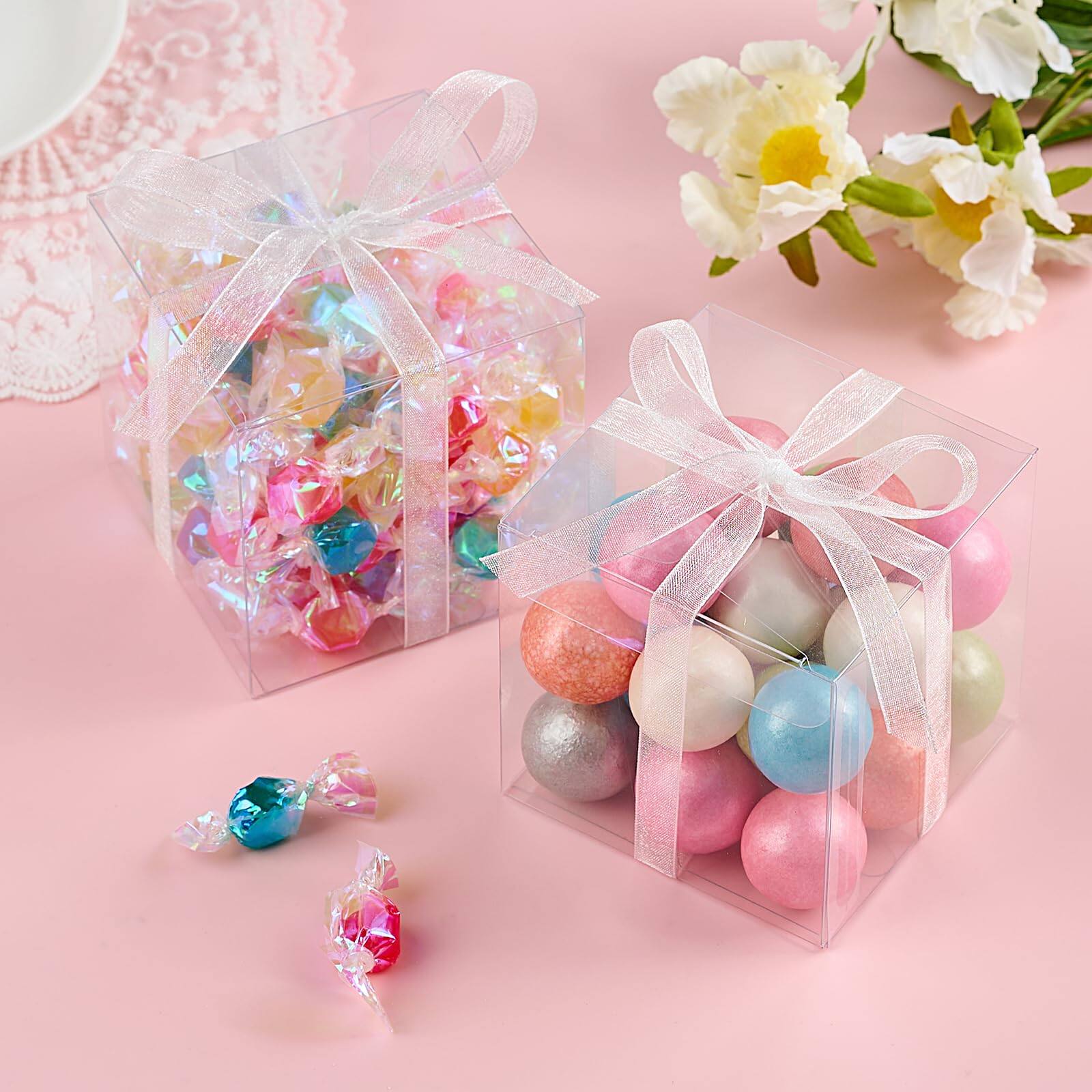 Alt View 5. Paradigms Interiors - Inches Clear Favor Boxes Small Plastic Gift With Ribbons For Cupcakes Cocoa Bombs Wedding Shower Birthday P... - 3x3x3 Inch.