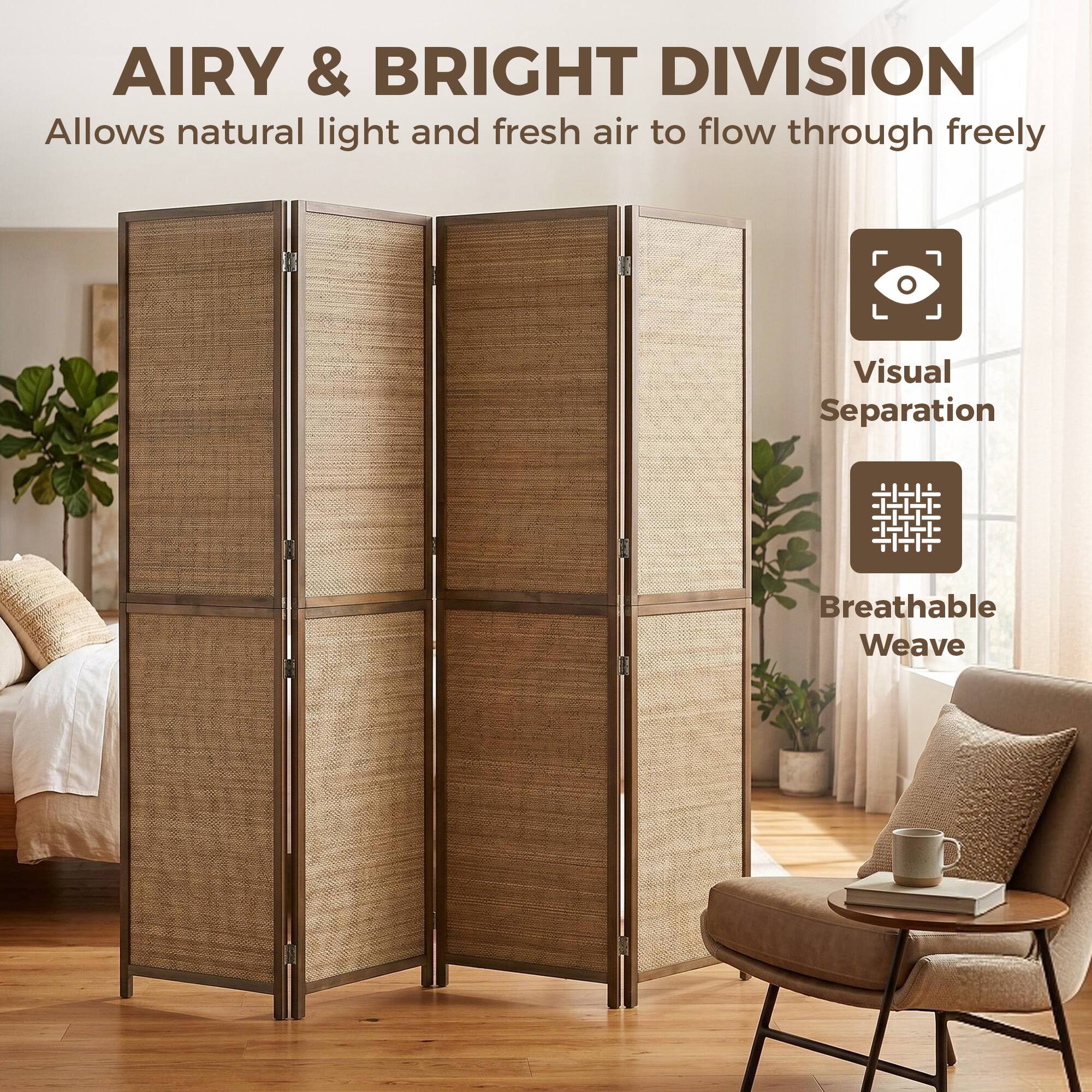 AIRY & BRIGHT DIVISION  
Allows natural light and fresh air to flow through freely  
Visual Separation  
Breathable Weave