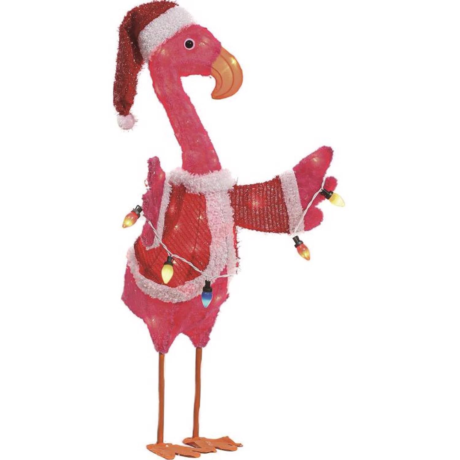 Angle. Celebrations - Celebrations Fabric Flamingo in Santa Suite 35 in. Yard Decor - Pink | Red.