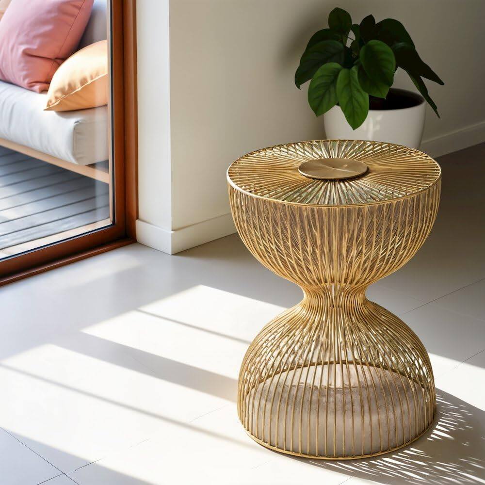 Angle. Starlight Canyon Home - Gold Metal Side Table - Modern Accent Table for Living Room Decor - Gold.