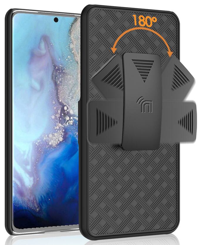 Alt View 3. Nakedcellphone - Case with Stand and Belt Clip Holster for Samsung Galaxy S20 - Black.