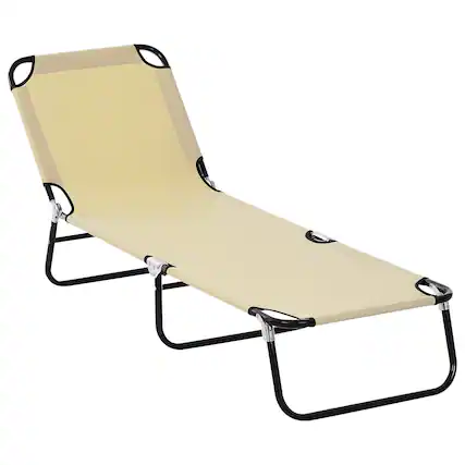 Front. Outsunny - Folding Chaise Lounge Pool Chairs, Outdoor Sun Tanning Chairs with 5-Level Reclining Back - Beige.