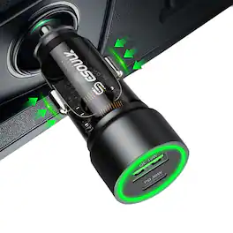 Esoulk - Dual Port Car Charger Adapter USB-C PD 30W + QC USB-A 18W For Samsung iPhone iPad Universal - Black