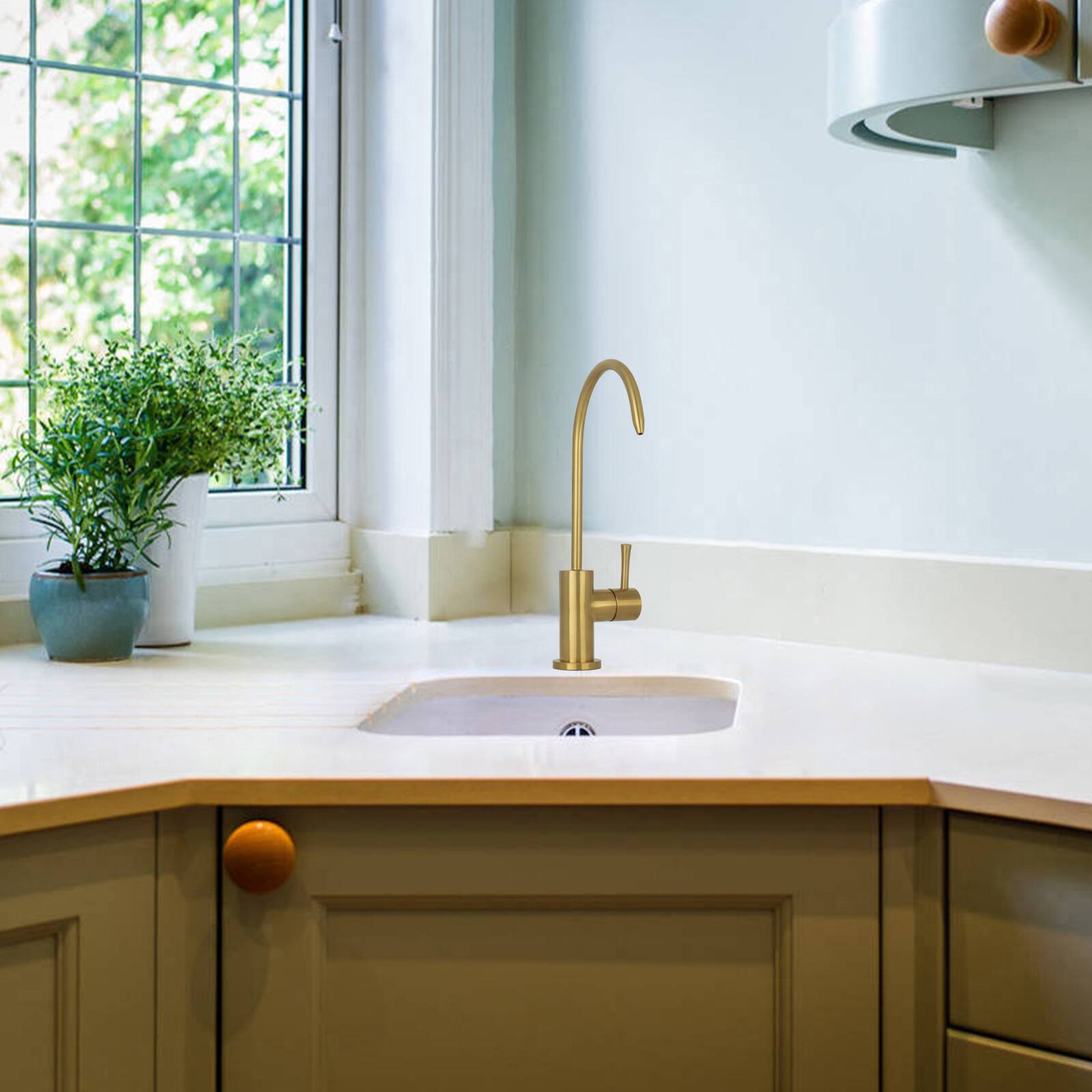 Alt View 3. Akicon - Akicon Solid Brass One-Handle Kitchen Drinking Water Filter Faucet in Brushed Gold - Brushed Gold.