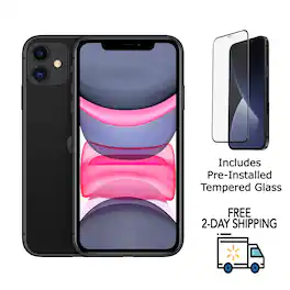 Apple - Refurbished Excellent - iPhone 11 A2111 (Fully Unlocked) 64GB w/ Pre-Installed Tempered Glass - Black