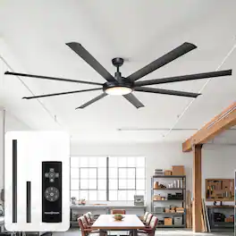 Parrot Uncle - 75-inch Industrial Extra Large Commercial HVLS LED Ceiling Fan with 8 Aluminum Blades and Remote Control - Black