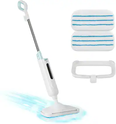 Front. Sweet - Steam Mop for Floor Cleaning, Lightweight Floor Steamer with 2 Washable Pads - White Green.