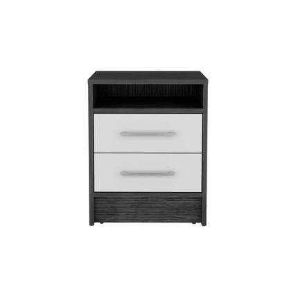 Front. Treevol Furniture - Nightstand Cartiz, Bedroom, Smoky Oak / White - Multi-color.