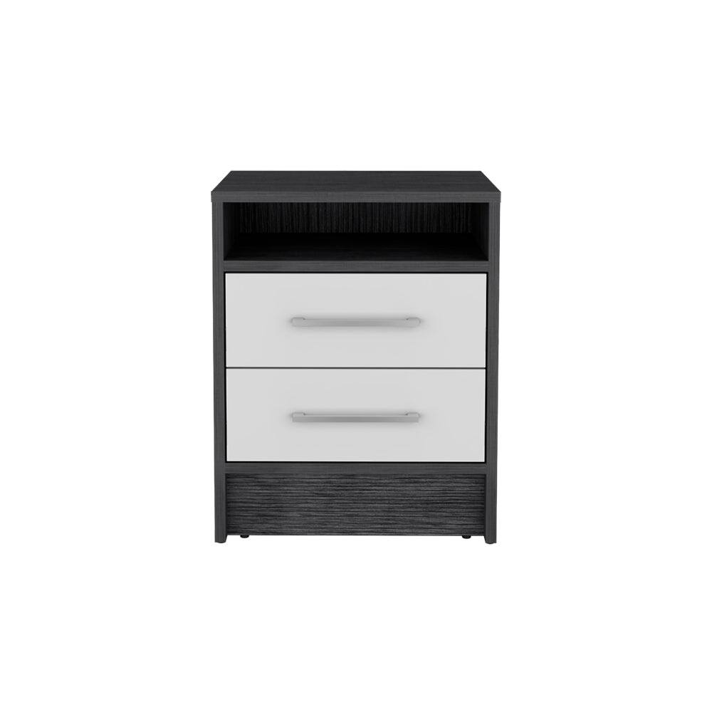 Front. Treevol Furniture - Nightstand Cartiz, Bedroom, Smoky Oak / White - Multi-color.