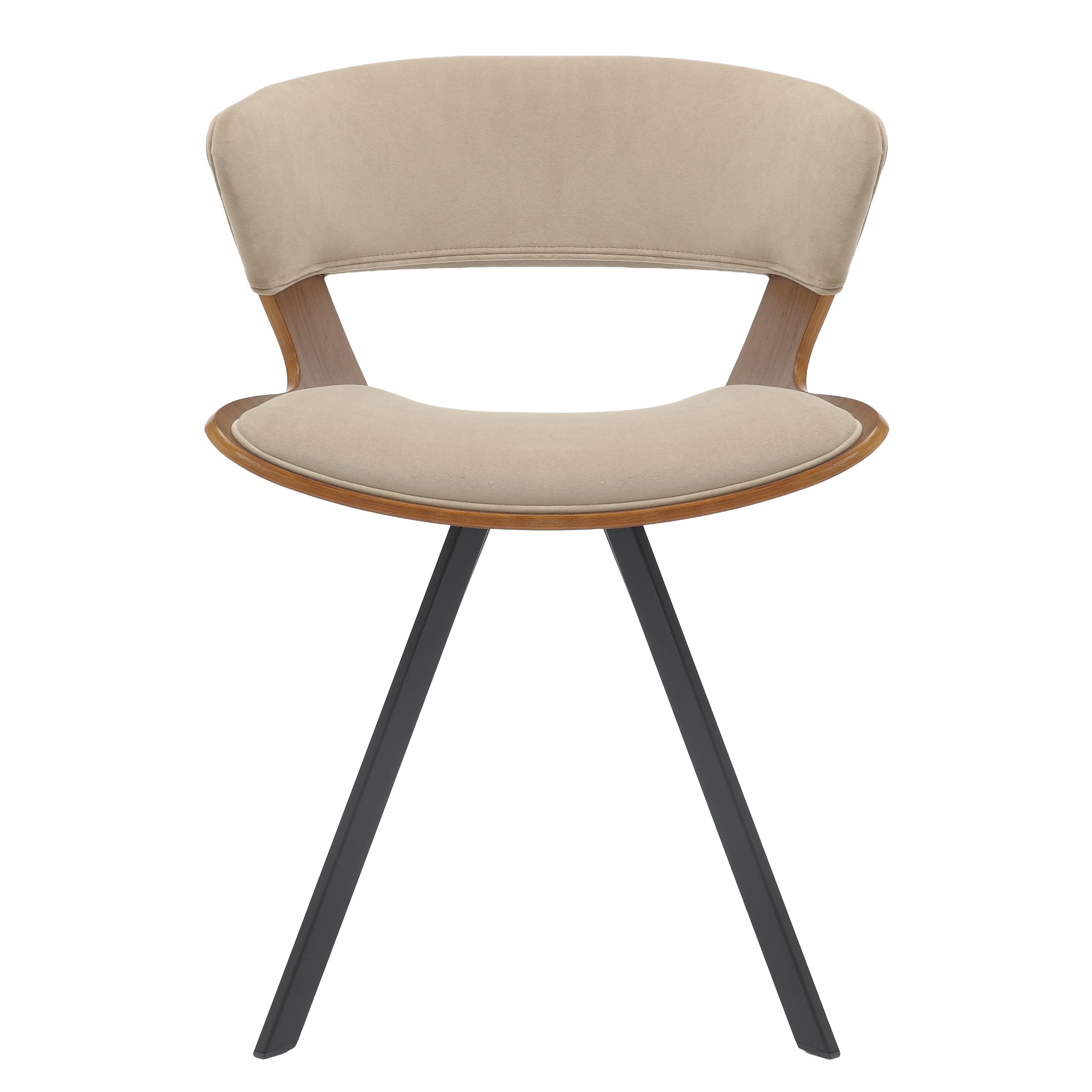 Alt View 4. LeisureMod - Nymia Modern Accent Dining Chair - Upholstered Leather/Velvet Side Chair with Iron Legs - Walnut/Light Brown Velvet.