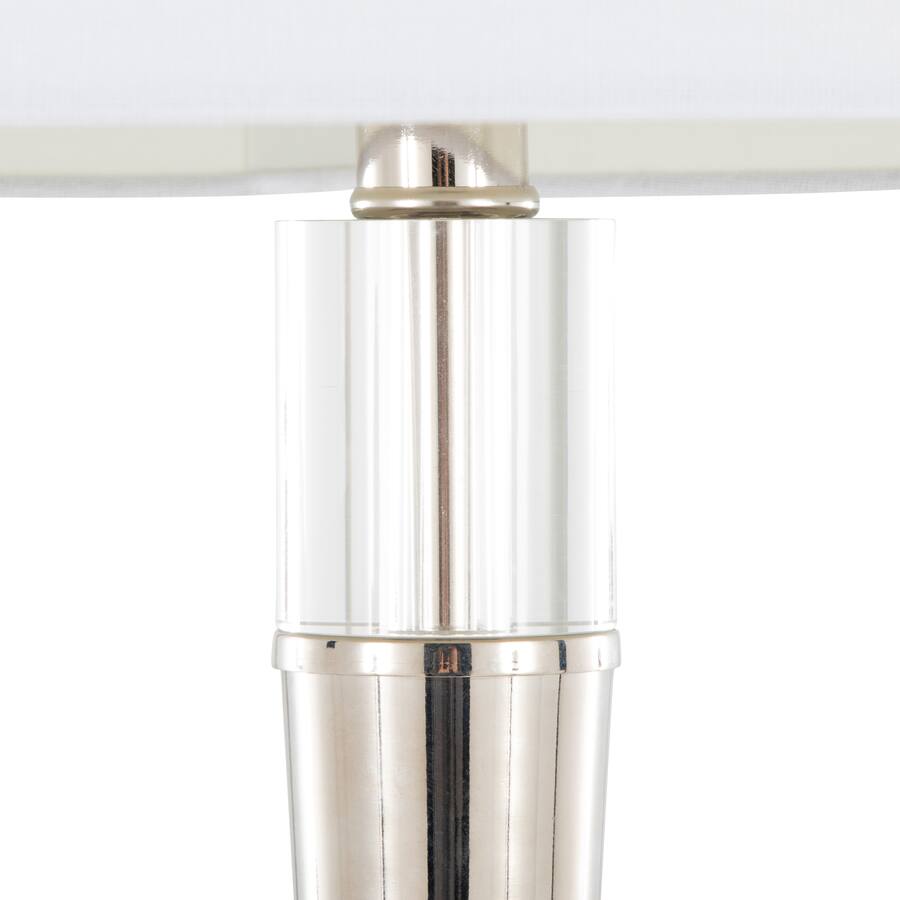 Loheer Polished Nickel Floor Lamp with K9 Crystal and White Linen Shade ...