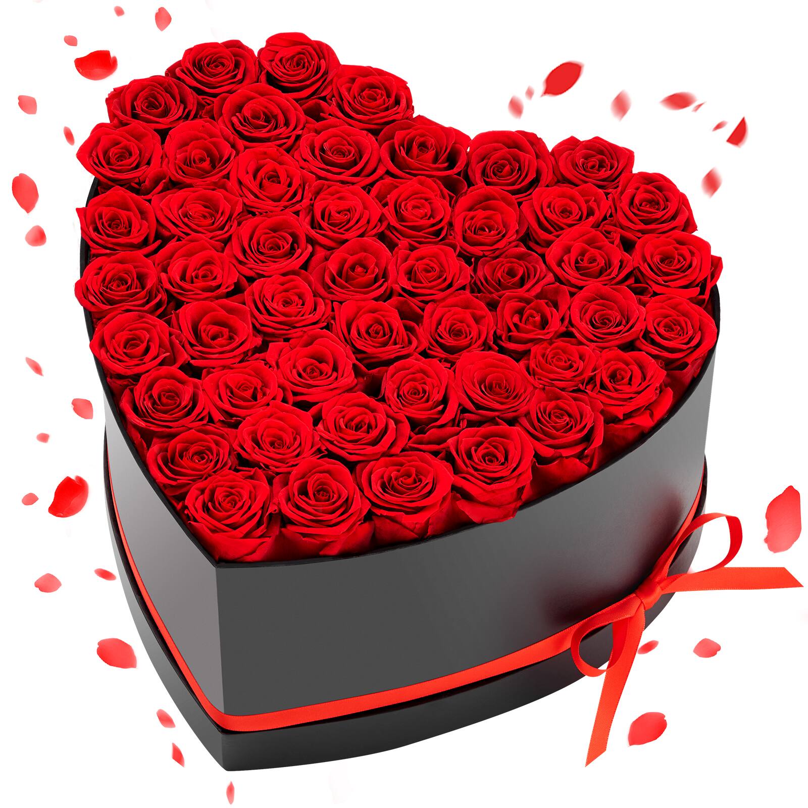 VEVOR - Forever Flowers, 50 Preserved Roses in a Heart Shape Box, Eternal Flowers Immortal Bouquet Birthday Present - Red, Black