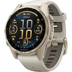 The watch is a Garmin FNIX VO2. It is displaying the time, which is 10:19. The watch also shows the date, which is August 3rd. The watch is designed to track various fitness metrics, such as VO2 max, which is currently at 34.28. The watch also displays the number of steps taken, which is 2,500.
