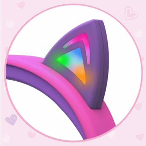 Angle. FosPower - Kids Headphones Wired, Over Ear Headphones for Kids with Cord, Cat Headset 3.5mm, Light Up LED Cat Ears, Pink/Lavender - Multicolored.