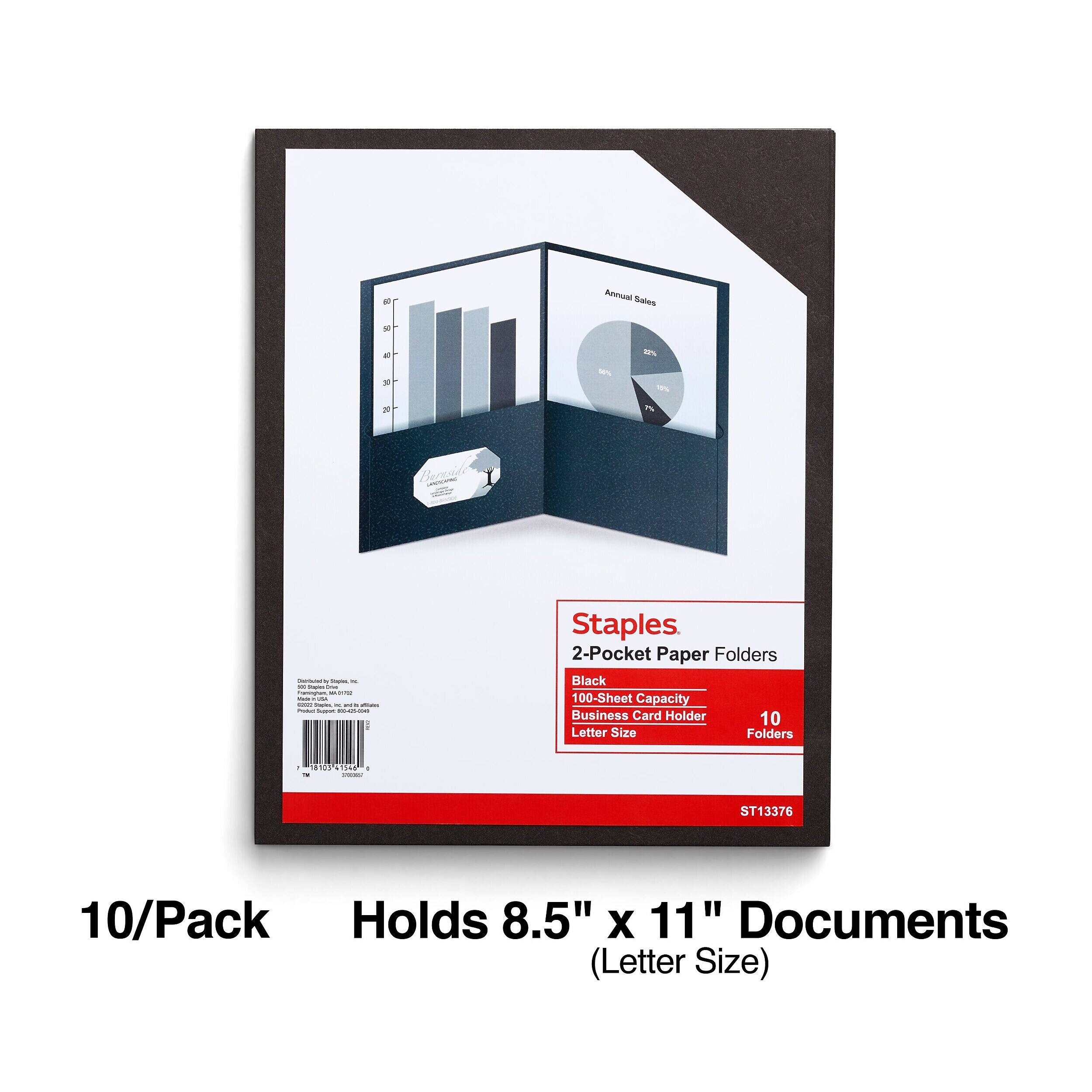 Annual Sales

94

at 34

30%

0%

20

7%

Bernside

just secs Stages, M a Tajes One Innington ecro Fack - - Taps. 2% and alliam Postuct tpoot -

Staples 2-Pocket Paper Folders Black 100-Sheet Capacity Business Card Holder 10 Letter Size Folders

- 18100 41548 de . 

ST13376

10/Pack Holds 8.5" X 11" Documents (Letter Size)