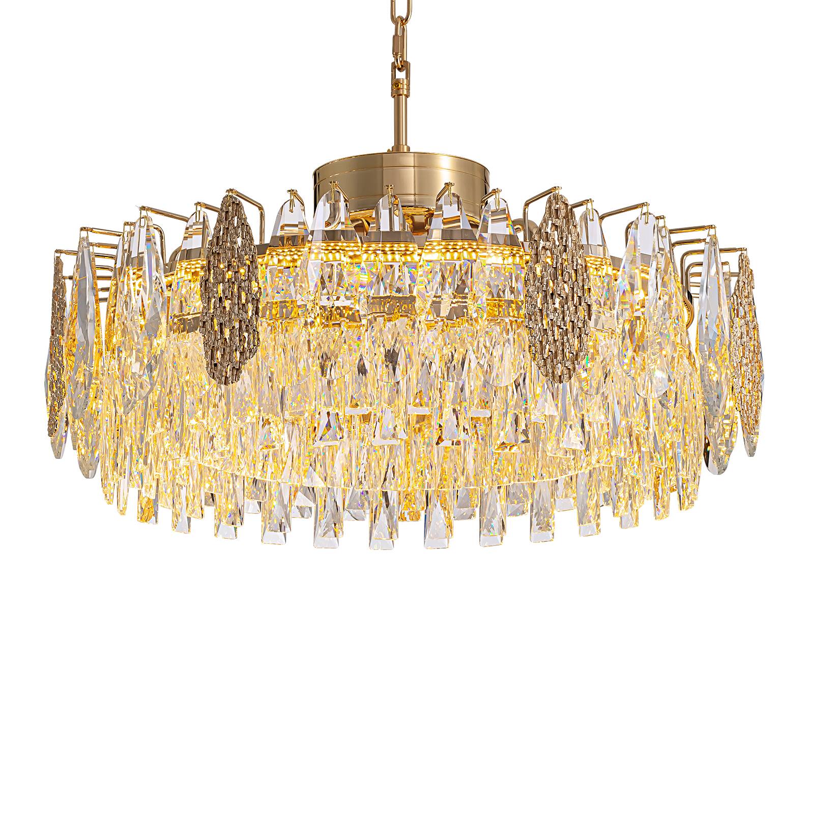 Alt View 8. Siljoy - 23.6" Gold K9 Crystal Chandelier, Modern French Dimmable LED Pendant Light for Dining Kitchen Living Room - Gold.