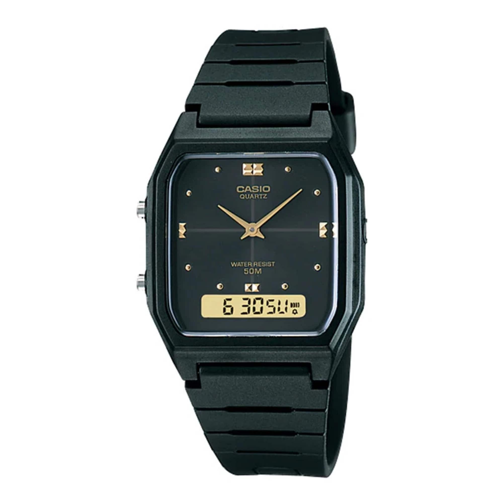 Casio - Men’s Analog Digital Watch with Dial and Gold Accents - AW-48HE-1AV - Black