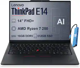 Lenovo - ThinkPad E14 Gen 7 AI PC 14" Laptop - AMD Ryzen 7 250 2025 - 16GB RAM - 512GB SSD - 5MP Webcam - Win11Pro - IST HUB - Black