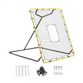 VEVOR - Baseball Softball Rebounder Net 4 x 4.5 ft Pitch Back Trainer Target, 4 Adjustable Angles with Strike Zone, Steel Frame - Yellow;Black