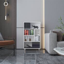 HTUTWOO - Bookcase 40.6" H - 6-Shelf Engineered Wood Storage Display Shelf with 4 Legs, Compact Bookshelf for Small Spaces - White