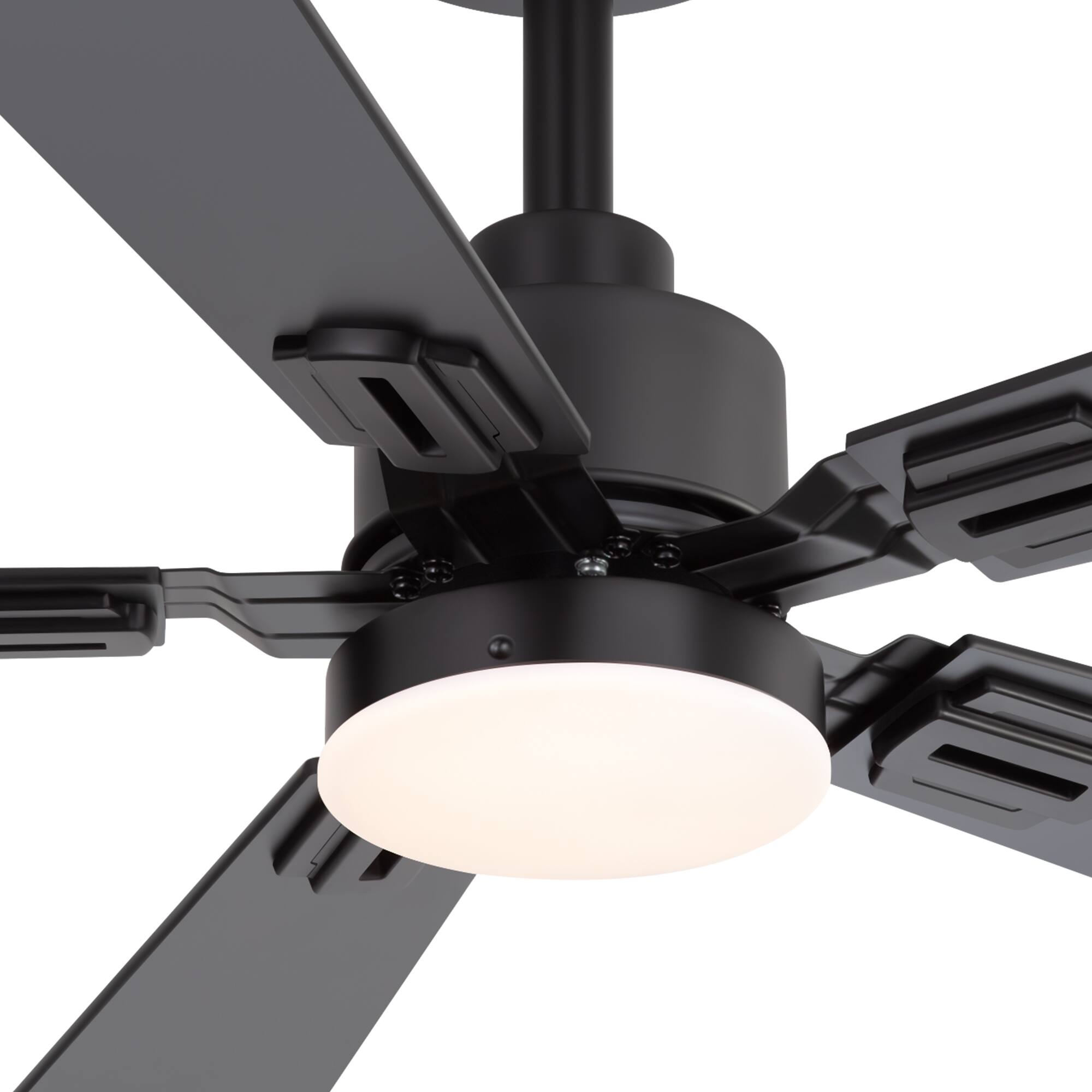 Left. Breezary - 42" 2-Pack Ceiling Fan with 5 Dual-Finish Blades, 3-Color Light, DC Motor, Remote, Timer with Memory Function - Matte Black and Dark Walnut Color.