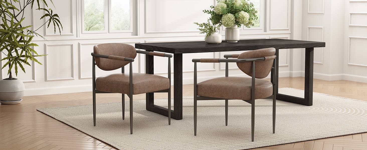 Left. TinyHomie - Dining Chairs Set of 2 Upholstered Dining Chairs with Coffee Gold Iron Frame and PU leather backrest and seat cushions - Brown and Coffee.