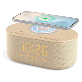 Dazzed Corner - Alarm Clock Radio with Wireless Charging, Bluetooth Speaker, FM Radio & Dimmer - Putty