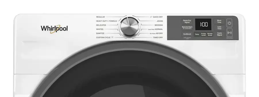 REGULAR QUICK DRY Whirlpool HEAVY DUTY I TOWELS DELICATES WHITES SANITIZE CUSTOM CYCLE JEANS BEDDING Low Heat NORMAL No Heal AIR DRY TIMED DRY Damp Dry Signal Remote Start de - --A EcoBoost . to Canta Lork 1:00 Drying Wrinkle Temp Levels Shield More Time Less Time Cycle Signal DII - - SoaT