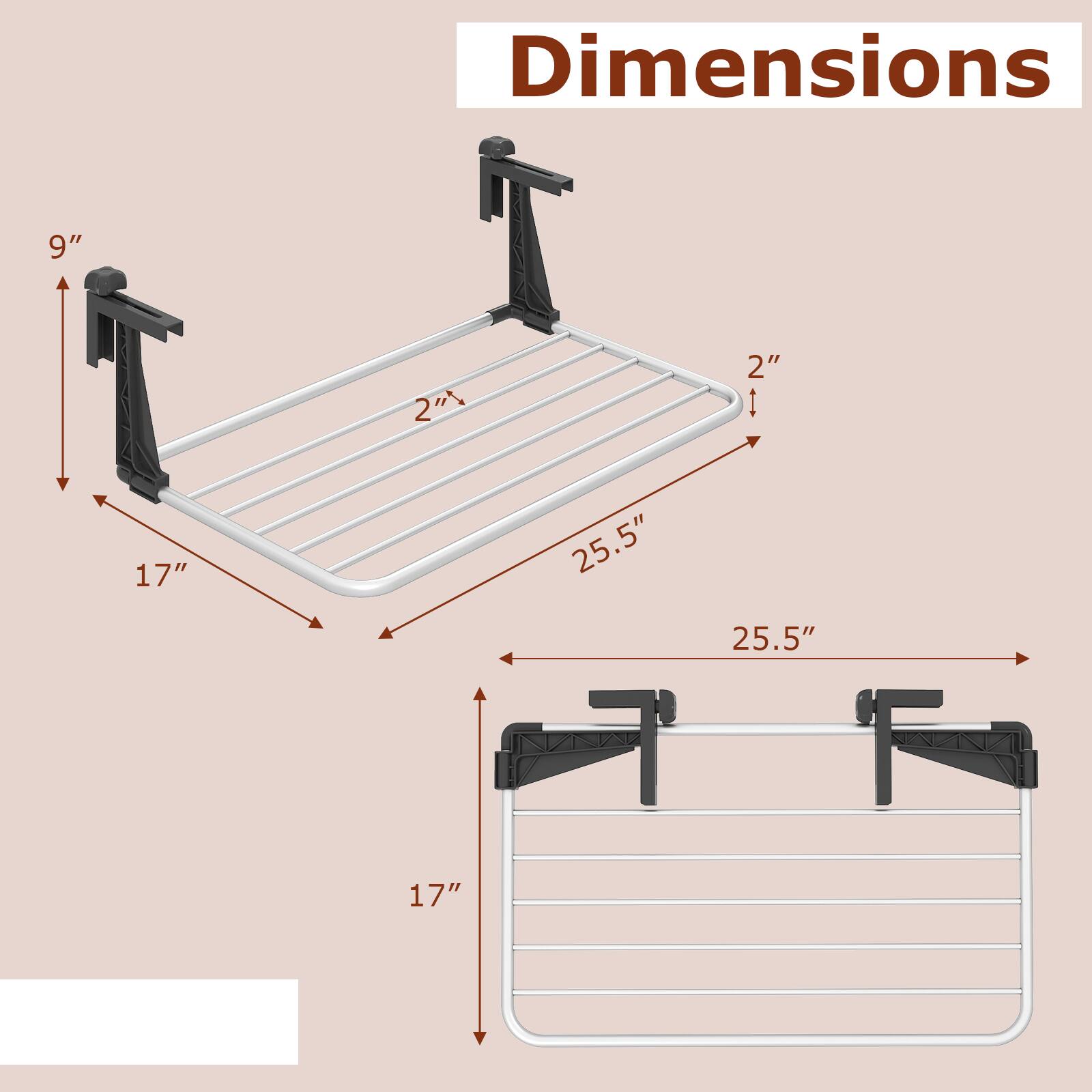 Dimensions: 9" x 24" x 2" x 1" x 17" x 25.5" x 25.5" x 17"