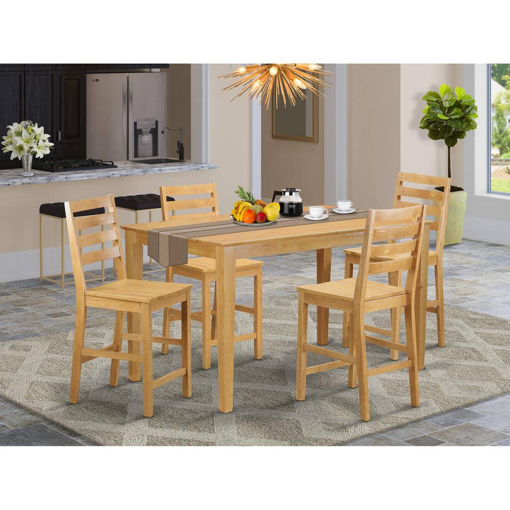 Back. East West Furniture - 5 PC counter height Dining room set-pub Table and 4 Kitchen Dining Chairs. - Oak.