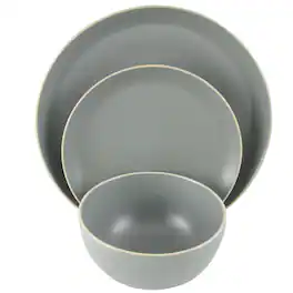 Gibson - Home Rockaway 12 Piece Stoneware Dinnerware Set in Matt Grey - Gray