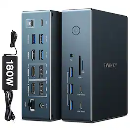 iVANKY - FusionDock 20 in 1 Triple 4K@60Hz DisplayLink Docking Station for Window/MacBook Pro with 180W Power Adapter - Black